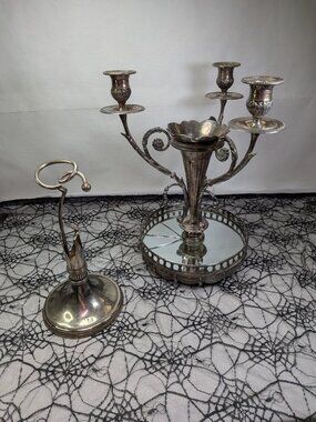 Godinger Silver Plated Candelabra Centerpiece, Spiral Bud Vase & Cobweb Lace